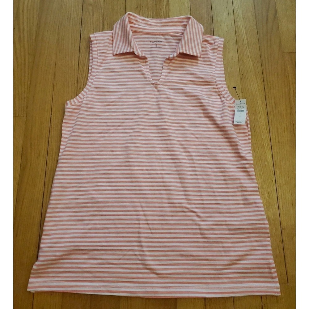 T By Talbots Womens Golf‎ Tank Top Size S Pink Striped Collared Sleeveless NEW